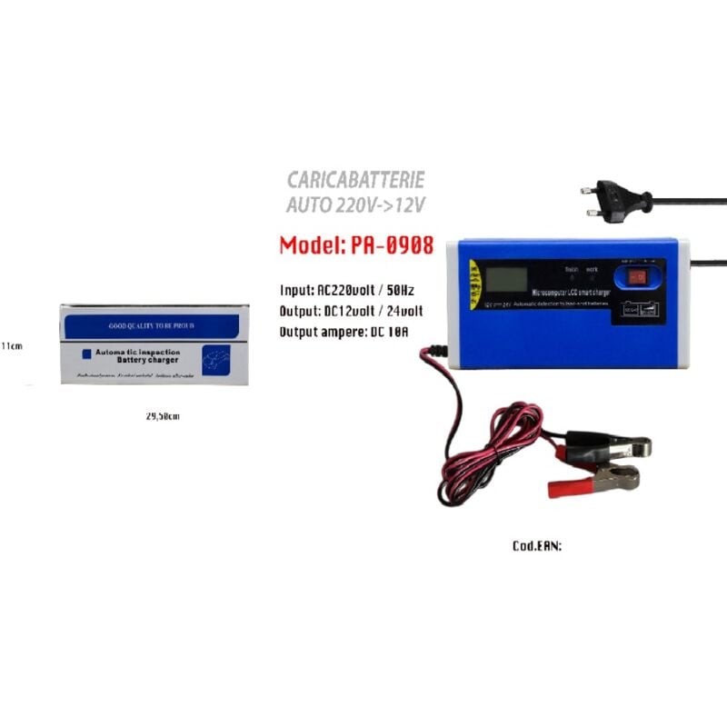foto del prodotto maxtech caricabatterie per auto moto batteria avviatore 220v 12v portatile pa 0908 