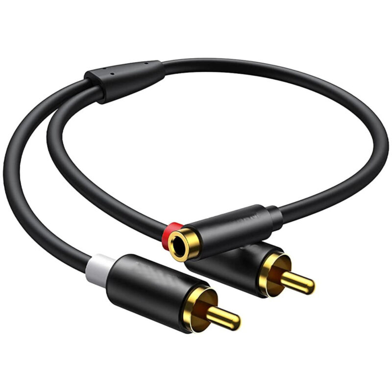 foto del prodotto maxtech cavo adattatore audio stereo aux jack 3.5mm femmina a 2xrca maschio 15cm rca a01 