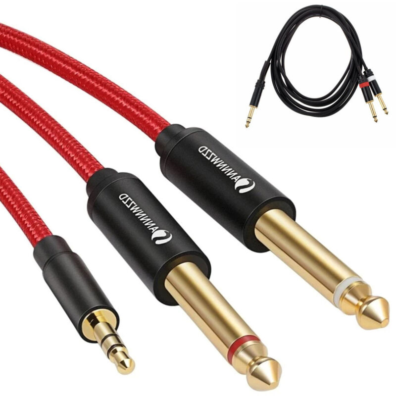 foto del prodotto maxtech cavo audio aux 3.5mm maschio a doppio cavo jack 6.5mm maschio mono ajack 01 1.5mt 
