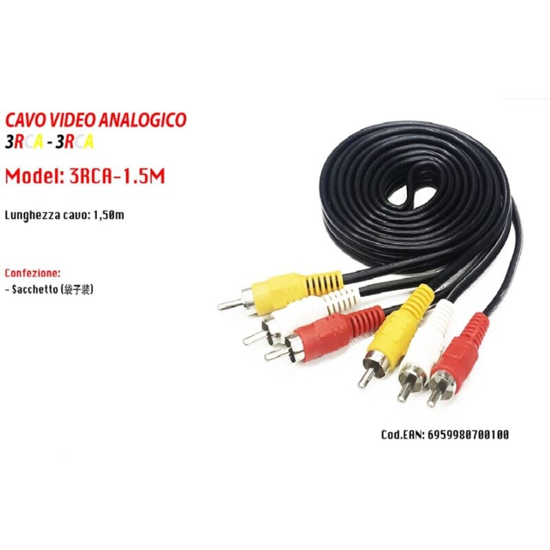 foto del prodotto maxtech cavo audio video analogico 3 x rca maschio maschio 1,5 metri maxtech 3rca 1.5m 