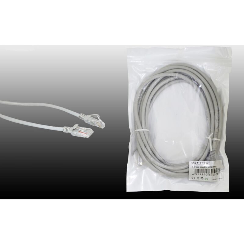 foto del prodotto maxtech cavo ethernet di rete lan per internet rj45 cat5 3 metri cat5 3m 