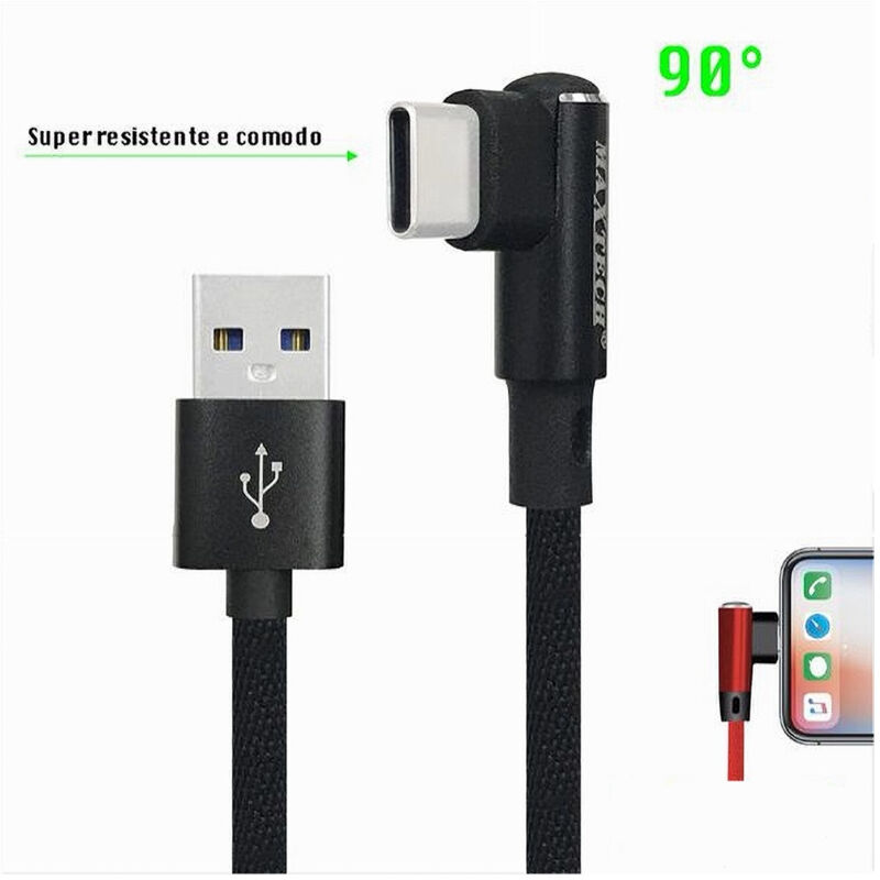 foto del prodotto maxtech cavo type c 90 usb 2.1a ricarica dati compatibile con huawei 1mt f tc013 