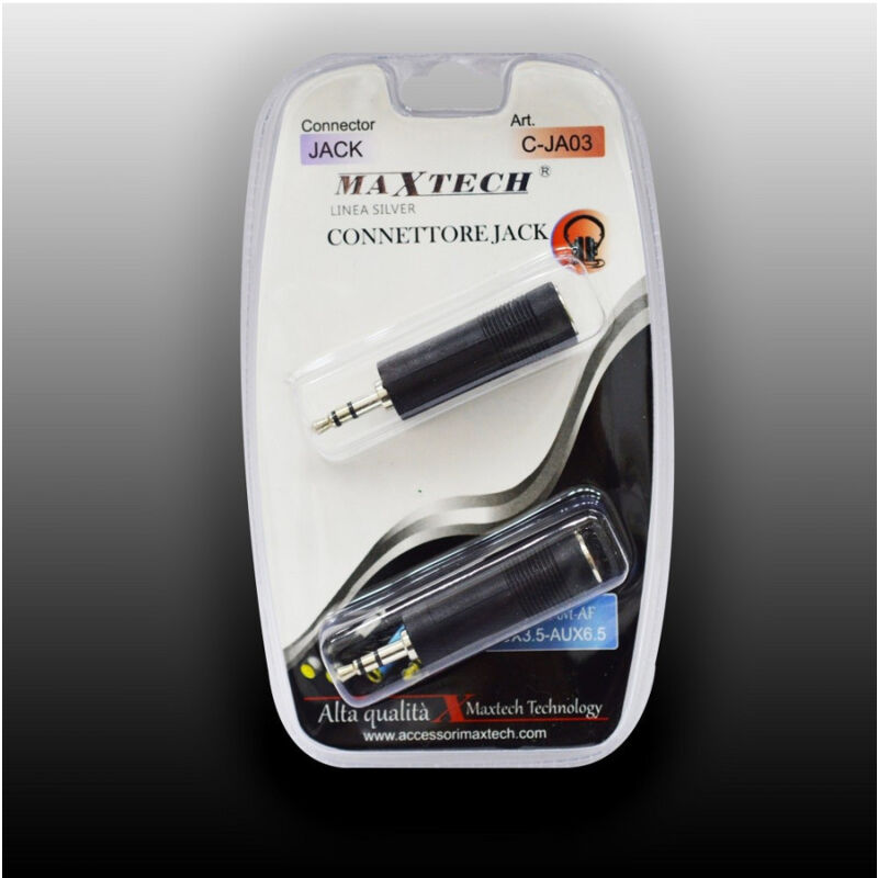 foto del prodotto maxtech connettore adattatore stereo jack 3.5mm maschio jack 6.5mm femmina c jac03 