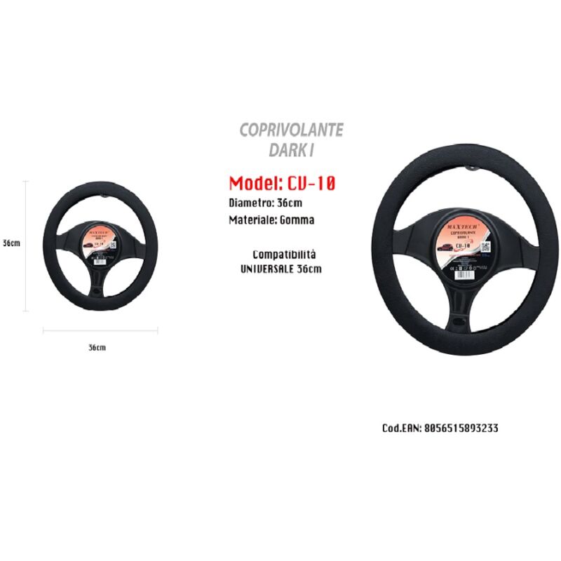 foto del prodotto maxtech coprivolante fodera sterzo dark i per auto in gomma universale 36cm cv 10 