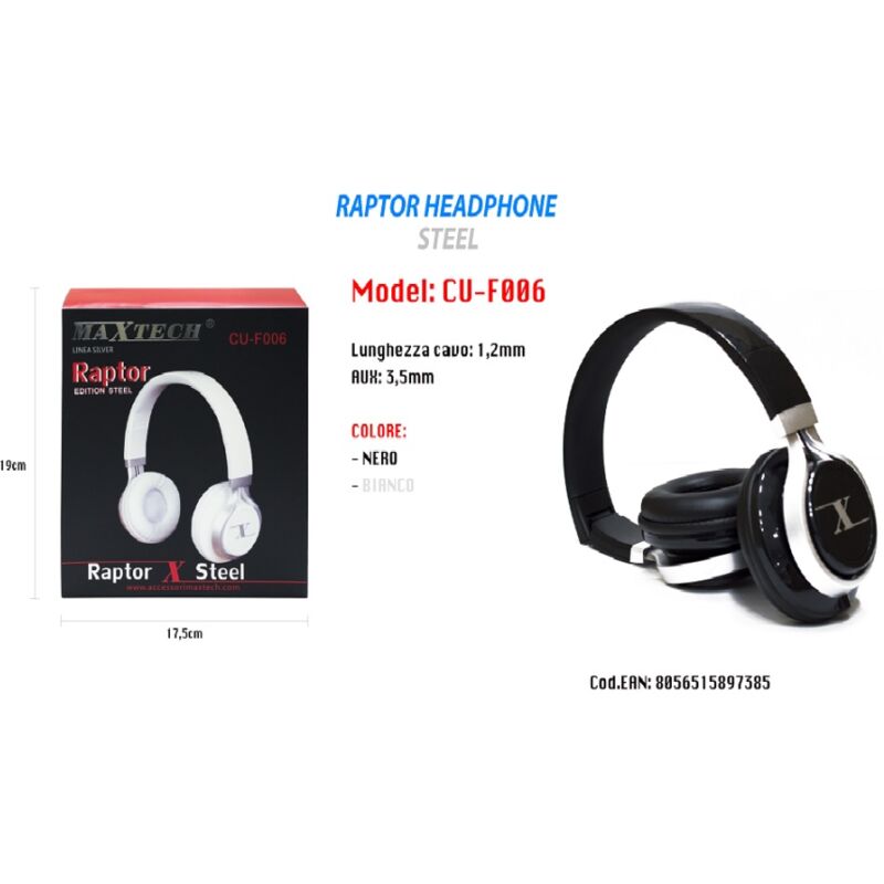 foto del prodotto maxtech cuffie con filo microfono 3,5 mm pc computer mac notebook mp3 portatili maxtech cu f006 