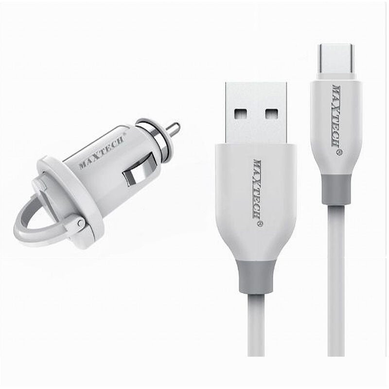 foto del prodotto maxtech kit caricabatteria auto 5v 2.1a cavo type c usb 1mt ricarica 10w ma tc02 