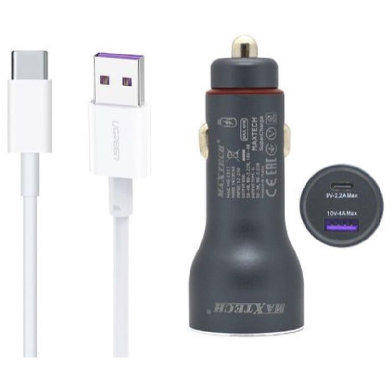 foto del prodotto maxtech kit caricabatterie auto type c usb ricarica rapida 40w 5a cavo dati 1 mt ma tc04 