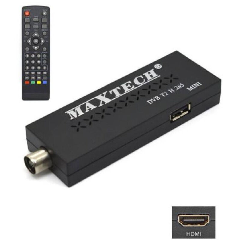 foto del prodotto maxtech mini ricevitore decoder digitale terrestre dvb t2 h265 10 bit hdmi usb dg t0ss 