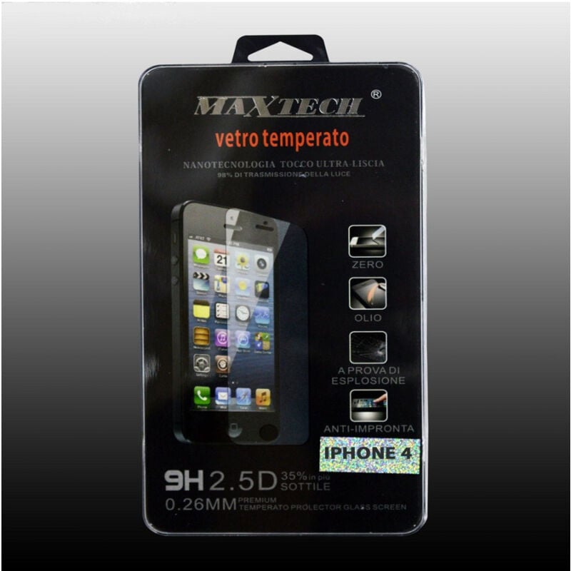 foto del prodotto maxtech pellicola in vetro temperato per iphone 4 protezione schermo p ip4 