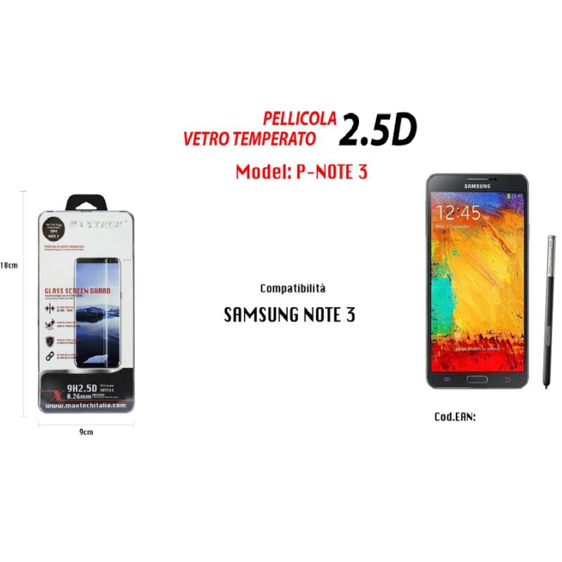 foto del prodotto maxtech pellicola vetro temperato per samsung galaxy note 3 protettiva lcd p note 3 
