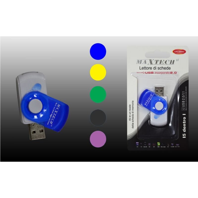 foto del prodotto maxtech pennetta usb 2.0 lettore schede di memoria sd tf minisd w2 ms xd ms lto sm003 