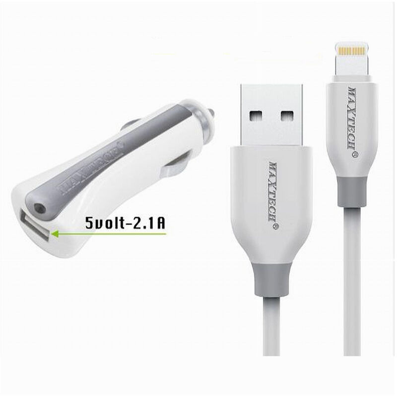 foto del prodotto maxtech set caricatore caricabatterie ricarica auto cavo dati lightning 1mt ma ip02 maxtech 