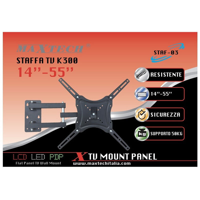 foto del prodotto maxtech - staffa supporto televisione da muro tv k300 14'-55' fino 50kg staf-03