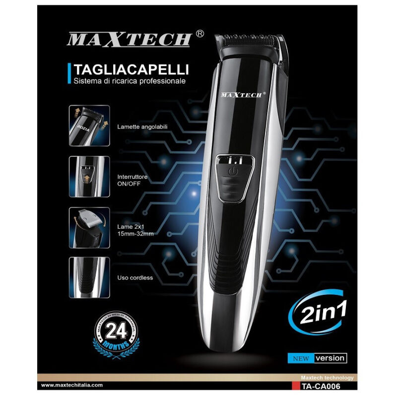 foto del prodotto maxtech tagliacapelli rasoio uomo professionale rasatura a batteria regolabile ta ca006 
