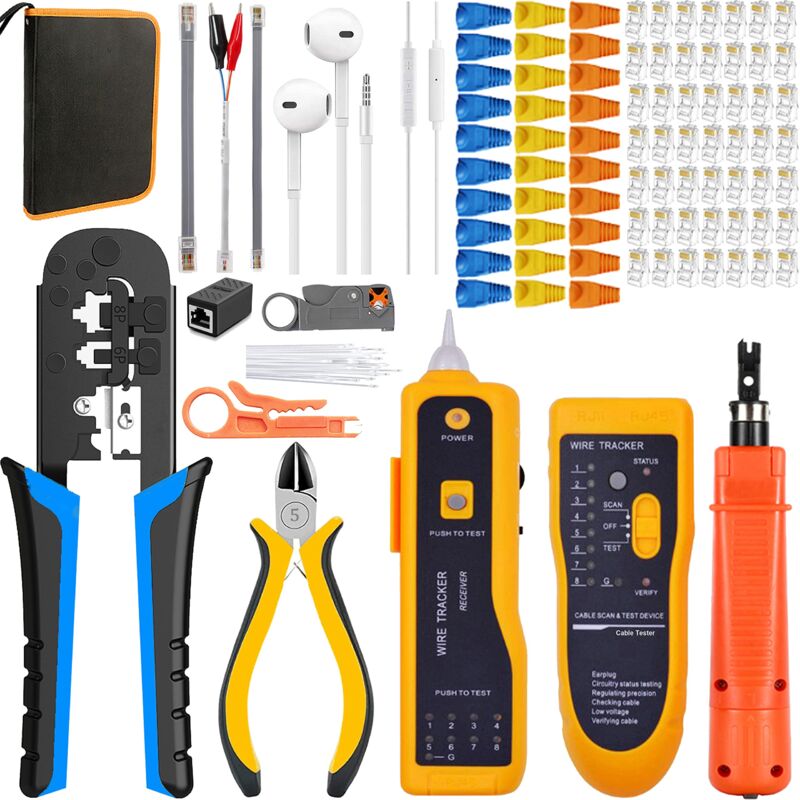 foto del prodotto maylinee set di 50 pinze spelafili rj45, cavo per telefono portatile, pinza spelafili, set di attrezzi per spelafili, 50 pezzi rosso 