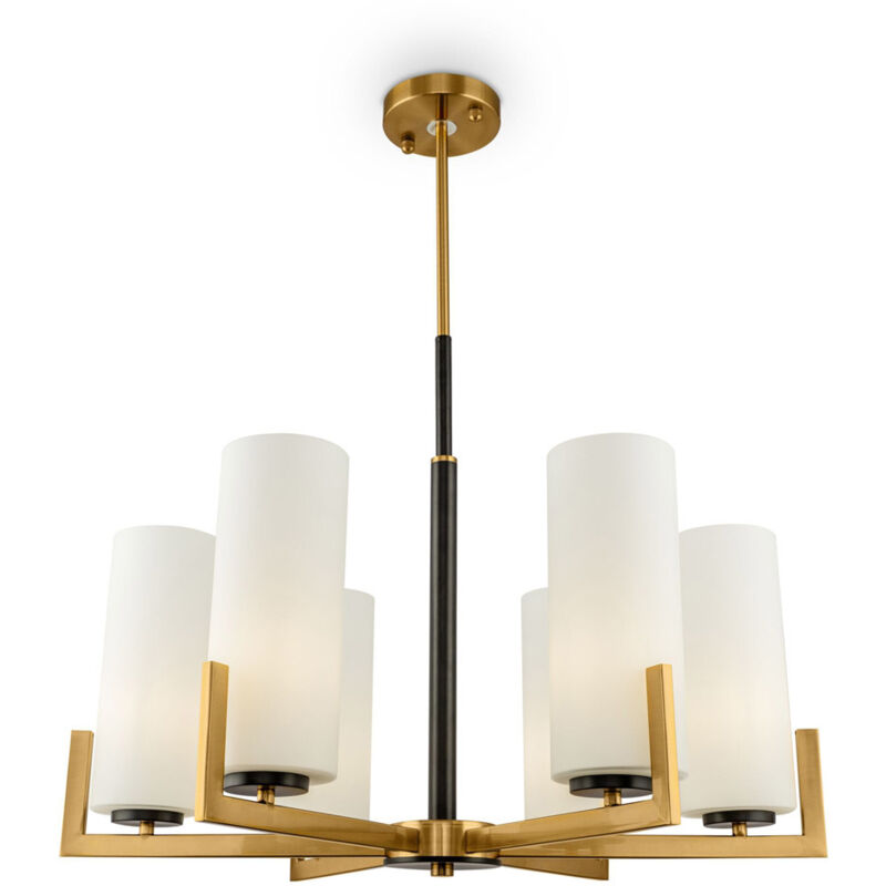 foto del prodotto maytoni lampadario contermporaneo fortano 6 luci metallo ottone diffusori vetro bianchi