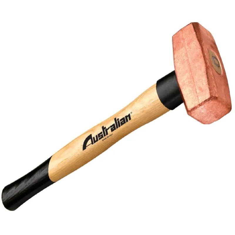 foto del prodotto mazzetta per muratore con testa in rame e manico in legno linea top 1000 gr manico 33 cm