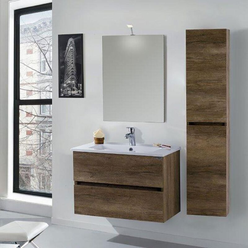 foto del prodotto mazzoni mobile da bagno sospeso 100cm colonna p32cm maiorca light noce scuro frassinato
