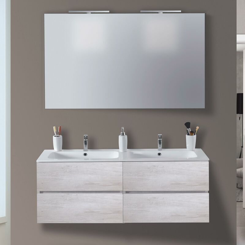 foto del prodotto mazzoni mobile da bagno sospeso 120cm maiorca light doppia vasca bianco frassinato