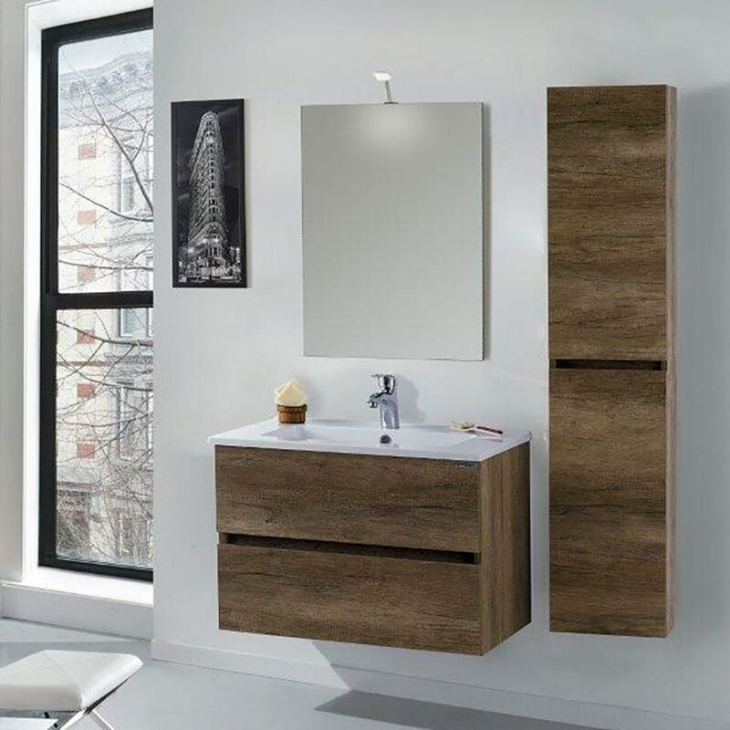 foto del prodotto mazzoni mobile da bagno sospeso 80cm colonna p32cm maiorca light noce scuro frassinato