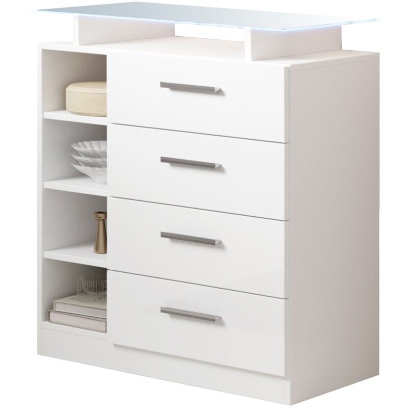 foto del prodotto mb moebel mobile da ingresso con luci led 4 cassetti console 80x88x35cm modello paola l bianco