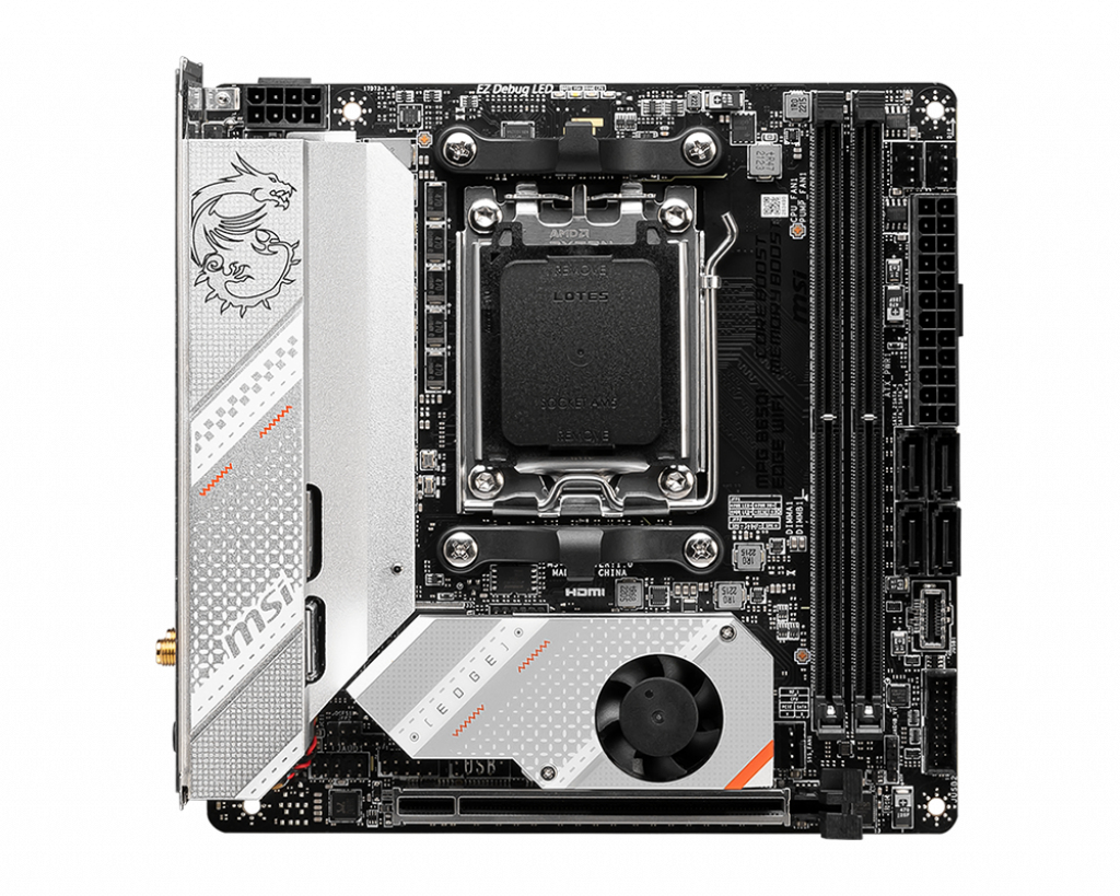 foto del prodotto mb msi mpg b650i edge wifi am5 2ddr5 1pcie 3m2 4sata 1hdmi minitx