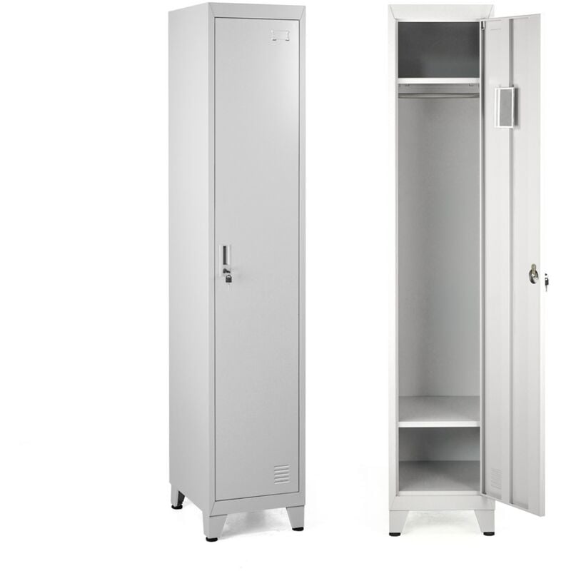 foto del prodotto mbi - armadio metallico 1 anta grigio appendiabiti e ripiano superiore ed inferiore