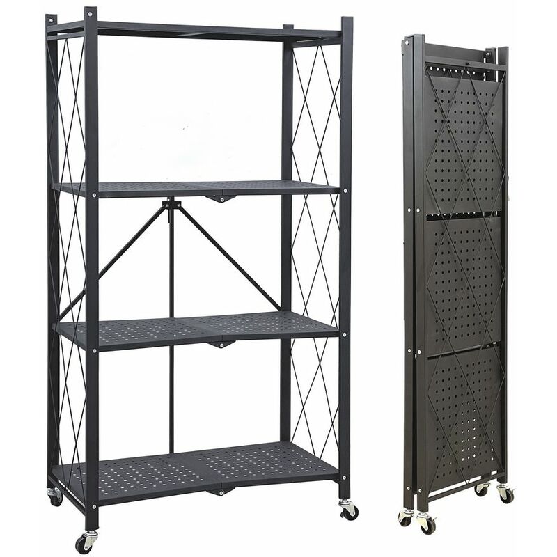 foto del prodotto mbi scaffale pieghevole 4 ripiani in metallo nero