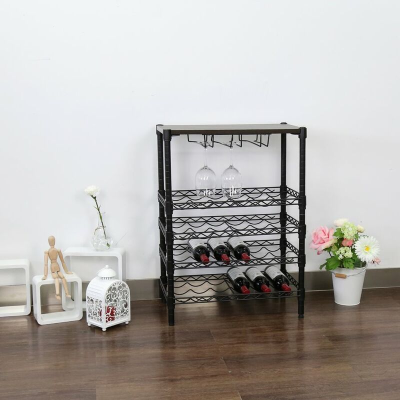 foto del prodotto mbi scaffale porta bottiglie di vino e calici in metallo 60x90 cm