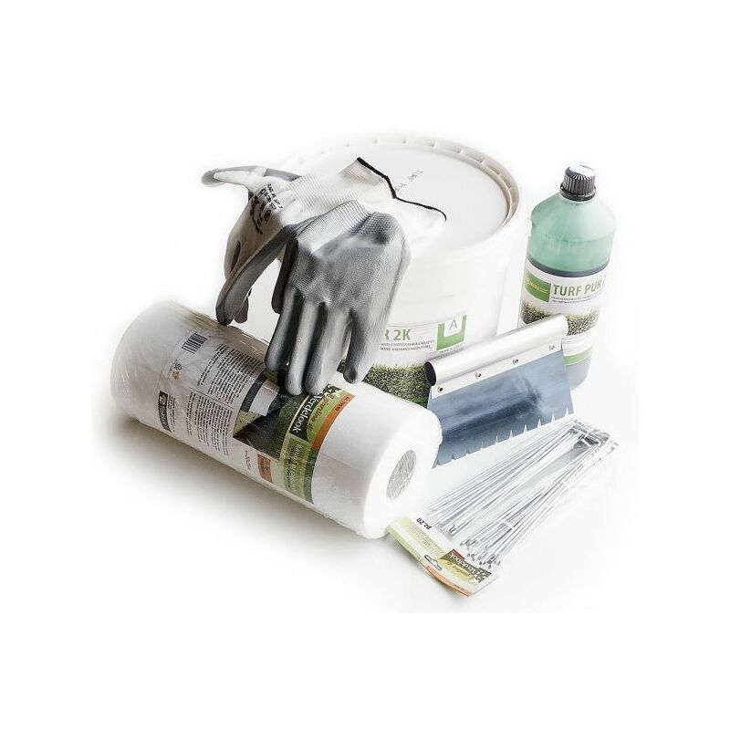 foto del prodotto mbm kit posa prato artificiale 10 kg colla banda giunzione picchetti spatola guanti
