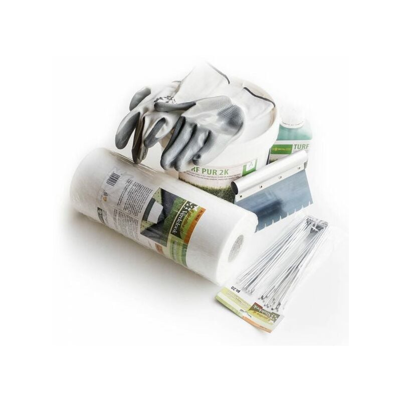 foto del prodotto mbm kit posa prato artificiale 5 kg colla banda giunzione picchetti spatola guanti