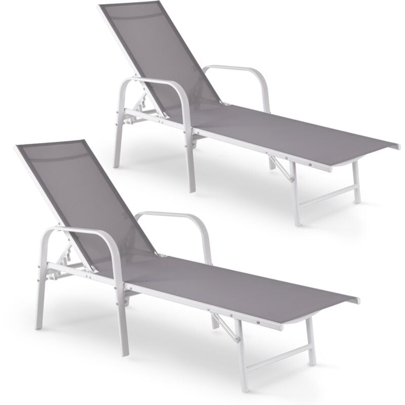 foto del prodotto mc haus confezione da 2 lettini prendisole per giardino o piscina, in acciaio rinforzato, design moderno, colore bianco e grigio, duna light grey