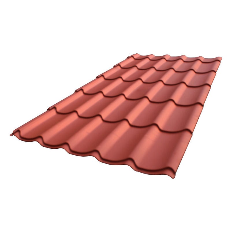 foto del prodotto mccover lastra in acciaio zincato, verniciatura opaca aspetto tegola l 1,95 m l 1,04 m colore rosso bruno opaco, larghezza 1,04m, lunghezza 1,95m