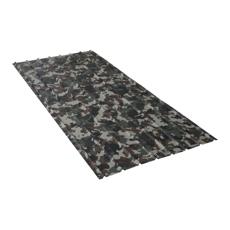 foto del prodotto mccover lastra rigata in acciaio verniciato 2000 x 910 x 0,40 mm colore mimetico, spessore 0,40mm, larghezza 910mm, lunghezza 2000mm