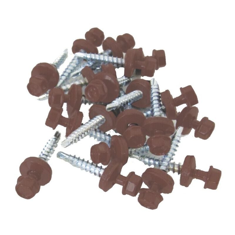 foto del prodotto mccover vite autoforante con rondelle per piastra in acciaio zincato, verniciatura opaca x100 l 35 mm colore rosso bruno opaco, lunghezza 3,5cm