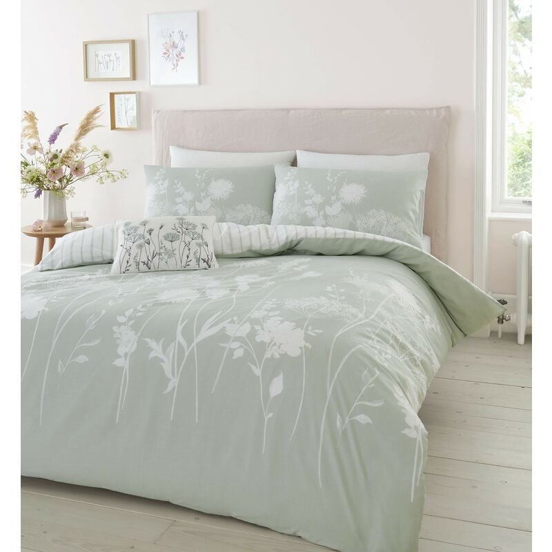 foto del prodotto meadowsweet floral set copripiumino, poliestere cotone, verde, doppio catherine lansfield