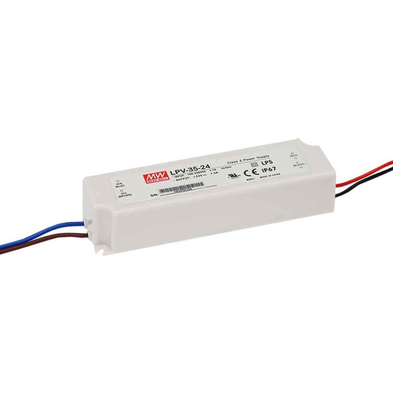 foto del prodotto mean well 35w 90 264v 12v trasformatore led cc ip67 lpv 35 12 lpv 35 12