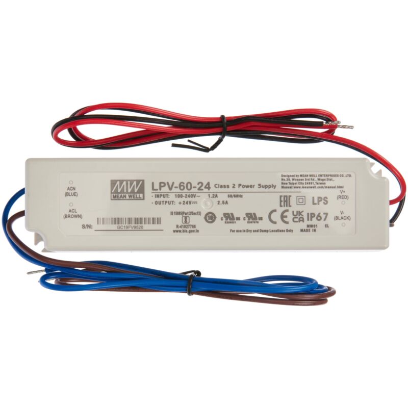 foto del prodotto mean well alimentatore led 60 w, 24 v, 2,5 a meanwell, lpv 60 24 alimentatore di commutazione