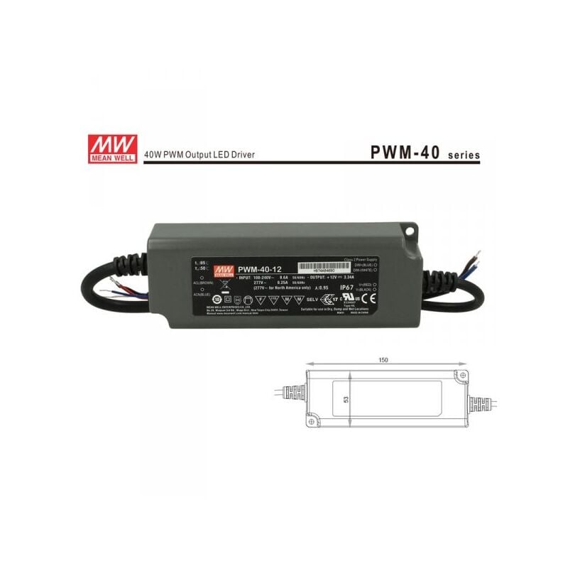 foto del prodotto mean well alimentatore led mw pwm 40 12 dimmerabile 40w 12v ip67 dimming 3 in 1 0 10v 10v pwm resistance