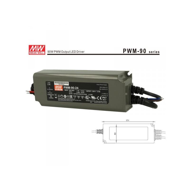 foto del prodotto mean well alimentatore led mw pwm 90 24 dimmerabile 90w 24v ip67 dimming 3 in 1 0 10v 10v pwm resistance