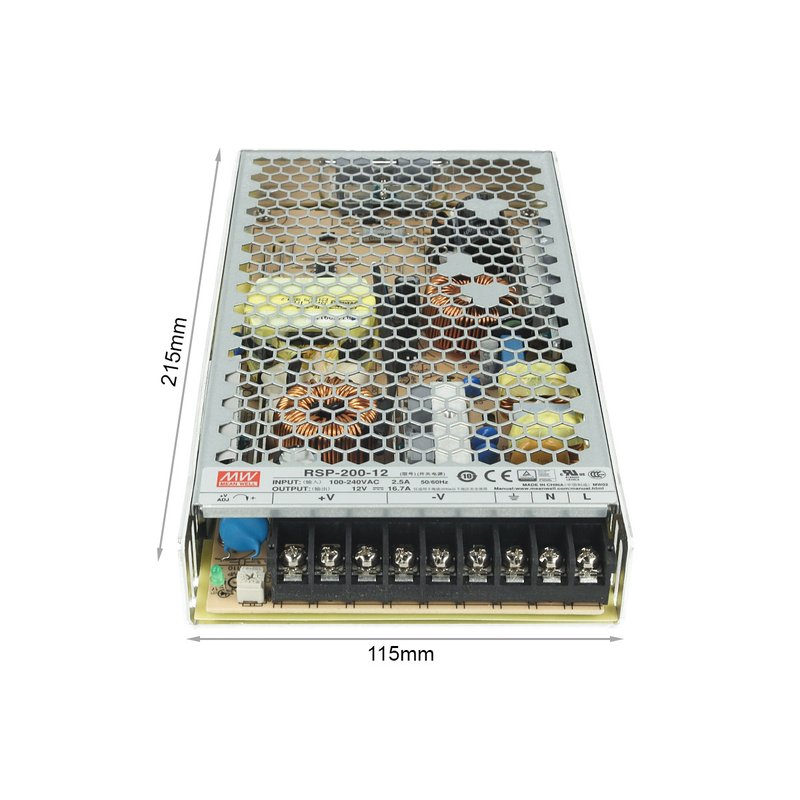 foto del prodotto mean well alimentatore mw cv 200w 16,7a rsp 200 12 trasformatore da ac 220v a dc 12v per luci led senza ventola
