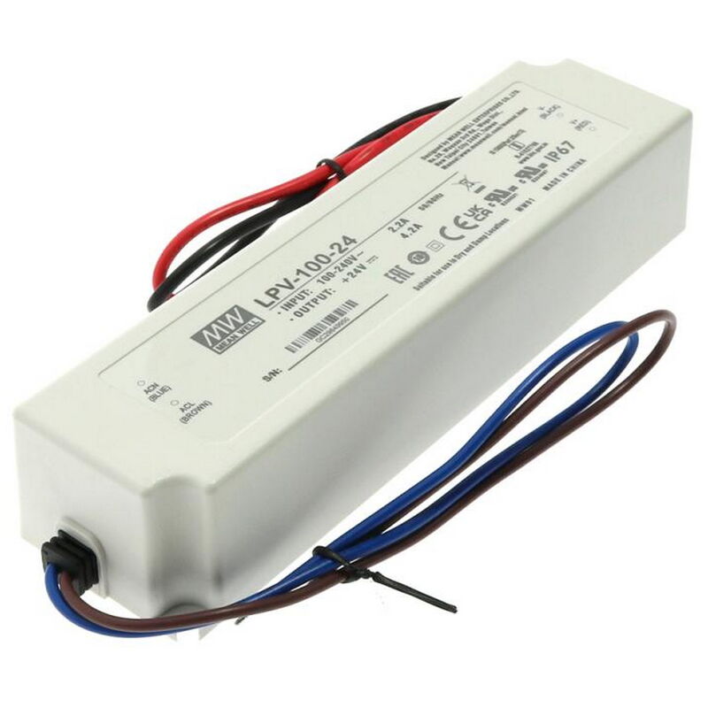 foto del prodotto mean well alimentatore striscia led 24v 100w 5a ip67 trasformatore uso esterno