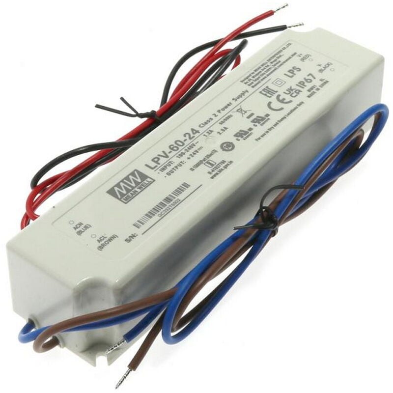 foto del prodotto mean well alimentatore striscia led 24v 60w 5a ip67 trasformatore uso esterno
