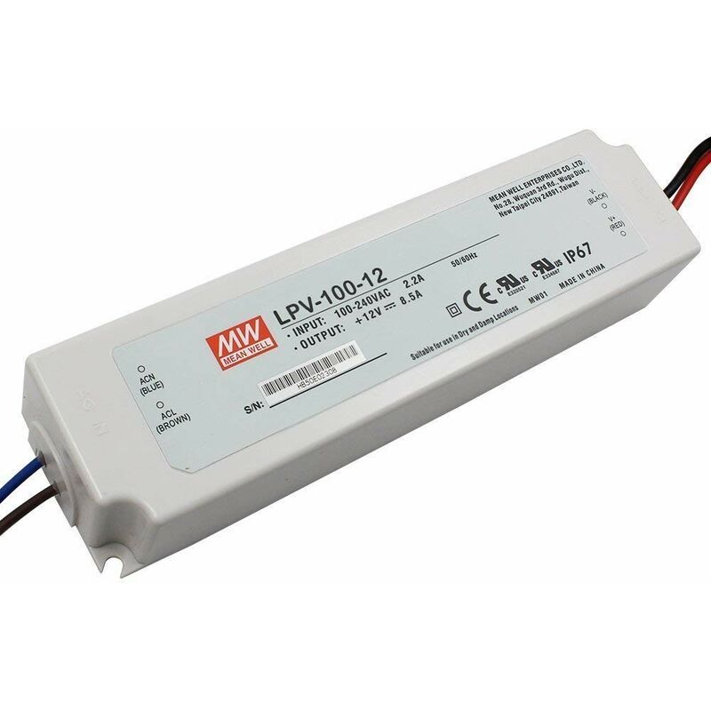 foto del prodotto mean well alimentatore switching 102w 12vdc 8.5a singola uscita lpv 100 12 ip67 meanwell