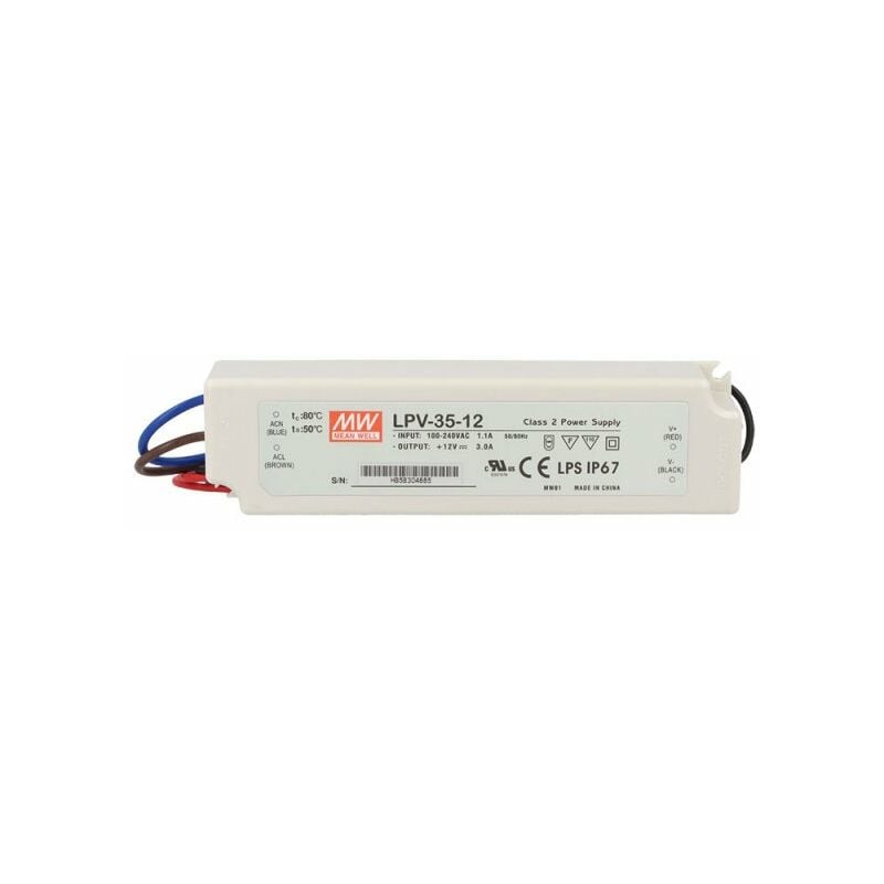 foto del prodotto mean well alimentatore trasformatore cv meanwell lpv 35 12 12v 35w 3a impermeabile ip67 input 220v e 110v