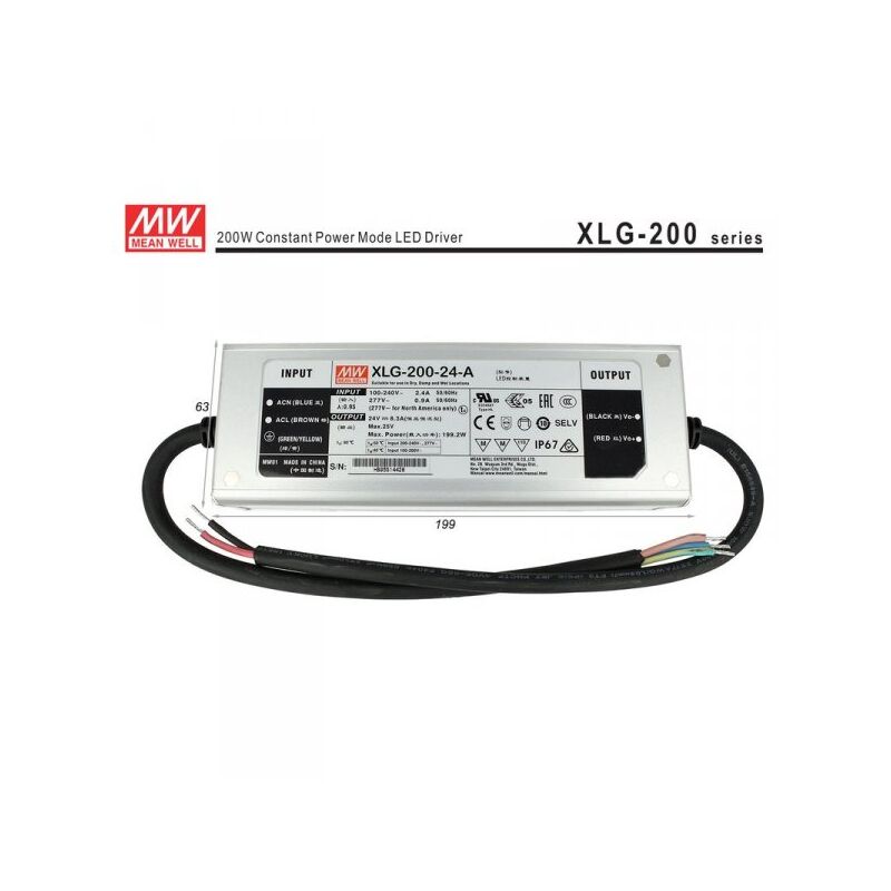 foto del prodotto mean well alimentatore trasformatore mw impermeabile ip67 24v 200w 8,3a xlg 200 24 a