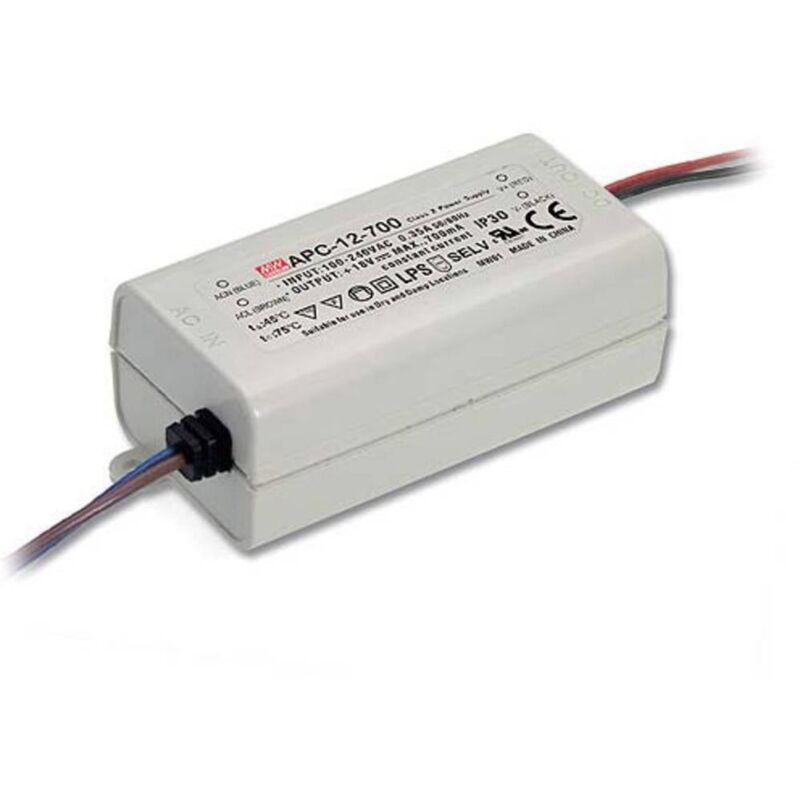 foto del prodotto mean well apc 12 700 driver per led corrente costante 12 w 0.7 a 9 18 v dc non dimmerabile, protezione sovraccarico 1