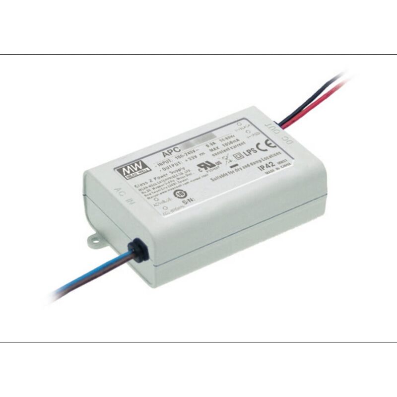 foto del prodotto mean well apc 35 350 driver per led corrente costante 35 w 0.35 a 28 100 v dc non dimmerabile, protezione sovraccaric