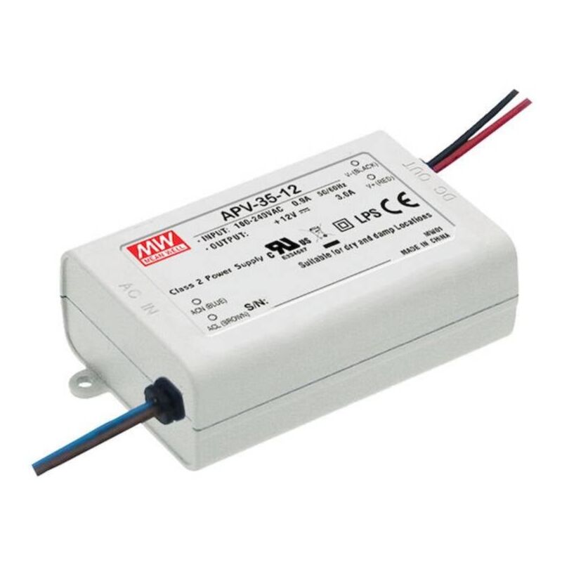 foto del prodotto mean well apv 35 12 trasformatore per led tensione costante 36 w 0 3.0 a 12 v dc non dimmerabile, protezione sovracca