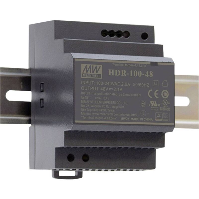 foto del prodotto mean well hdr 100 24 alimentatore per guida din 24 v dc 3.83 a 92 w num. uscite 1 x contenuto 1 pz.